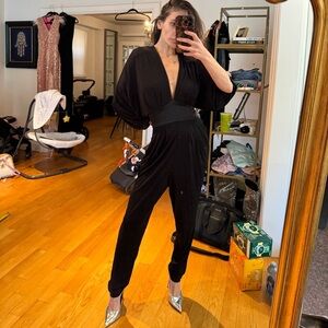 Emanuel Ungaro Black bat wing jumpsuit with lace back